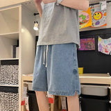Wiaofellas  -  New Men's Casual Side-Slit Denim Shorts Summer High Street Fashion Baggy Jorts Harajuku Hip Hop Y2K Blue Short Jeans