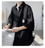 WIAOFELLAS  -  Fashion Men's Solid Color Pocket Design Short Sleeves Blouse Trendy Single-breasted Lapel Casual Shirts Male Summer