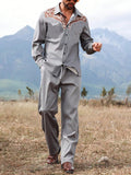 WIAOFELLAS  -  Trendy Mens Loose Two Piece Suits Vintage Pattern Printed Long Sleeve Shirt And Pants Sets Men Spring Autumn Casual Outfits