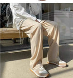 Wiaofellas  -  Loose Waist Men's Casual Trousers Khaki Straight Leg Faion Streetwear High Waist Elastic Waist Suit Sle Four Seasons