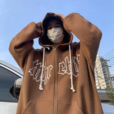 WIAOFELLAS  -  Autumn Goth Letter Foam Print Zip up Hoodies For Men Y2K Streetwear Loose Sweatshirts Female Hip Hop Oversized Hoodie Tracksuit