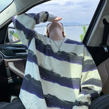 WIAOFELLAS  -  Autumn Korean Striped Sweatshirt Men Spring Trendy Loose Round Neck Tops Korean Version Lazy Style Hoodie Men Outerwear Pullover
