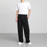 Wiaofellas  -  Suit Trousers For Men Autumn New Korean Style Loose Straight Trend Versatile Elegant Casual Drape Solid Wide Leg Trousers