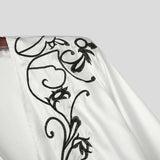 WIAOFELLAS  -  Men Shirt Stain Deep V Neck Long Sleeve Embroidery Casual Men Clothing Streetwear Loose Fashion Male Shirts Camisa S-5XL