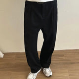 Wiaofellas  -  Black Beige Casual Pants Men Fashion Straight Pants Men Streetwear Korean Clothing Loose Wide Leg Pants Mens Trousers M-2XL