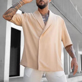 WIAOFELLAS  -  Mens Short Sleeved Daily Elegant Solid Half Sleeves Fashion Business Casual Outer Simple Large Lapel Shirt Summer Top New