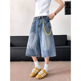 WIAOFELLAS  -  Fashion Men's Gradient Do Old Casual Denim Shorts Trendy 2025 Summer High-waisted Loose Wide Leg Short Pants Male