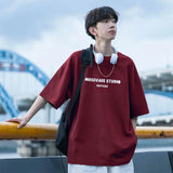 WIAOFELLAS  -  Trend Cotton Letter Printing Design Sense Versatile Leisure Young Style Round Neck Loose Fashion Men's T-shirt Summer