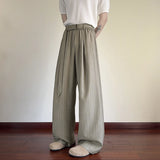 WIAOFELLAS  -  Vintage Striped Textured Lace-up Trousers Men Streetwear Fashion Loose Straight Pants Mens Spring Trendy Pleated Draped Bottoms