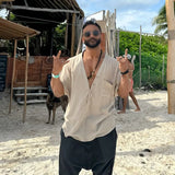 WIAOFELLAS  -  Spring Summer new men's casual shirt solid colorvbutton collar simple trendy top