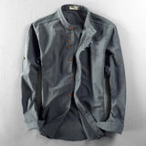 Wiaofellas  -  Men Cotton Linen Shirt Formal Retro Chinese Style Long Sleeve Casual Shirts Soft Comfort Tailor-made T-Shirts