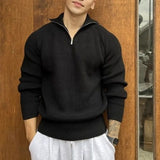 WIAOFELLAS  -  Half Turtleneck Zipper Sweater Men's American Style Retro Loose Shoulder Long Sleeve Pullover Sweater Jacket