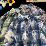WIAOFELLAS  -  Plaid Ice Feel Tie Dye Short Sleeve Shirt Men Women Casual Loose Plus Size Shirt Thin Fabtic Pink Blue Green Clothes