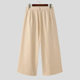 Wiaofellas  -  Men Wide Leg Pants Solid Color Button Joggers Loose Casual Irregular Trousers Men Streetwear Fashion Long Pants