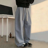 WIAOFELLAS  -  Fleece Thickened Men Sweatpants Drawstring Solid Color Pleated Design Elastic Waist Straight Leg Male Bottom Spring