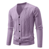 Wiaofellas  -  Knitted Cardigan Sweater Men Korean Style Fashion Smart Casual V-Neck Knitted Sweatercoat Mens Slim Sweater Outerwear