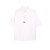 Wiaofellas  -  Summer New Men's Metal Button Short-Sleeve Shirt American Retro Fashion Trendy High Street Loose Casual Niche Men's Top