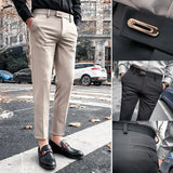 WIAOFELLAS  -  Men Pants Spring Summer Autumn  Casual Slim Elastic Long  Business Trousers Chinos Slacks Ankle Length Black Blue