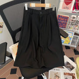 Wiaofellas  -  Black Men's Suit Pants Casual Straight Leg Short Trousers Summer Season Polyester Fabric Drapey High Waist No Belt
