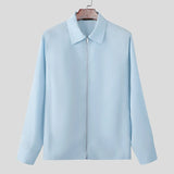 Wiaofellas  -  Men Shirt Lapel Long Sleeve Zipper Solid Color Casual Men Clothing Streetwear Spring Fashion Leisure Tops Camisas