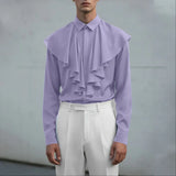 WIAOFELLAS  -  Men Shirt Solid Color Ruffle Lapel Long Sleeve Casual Men Clothing Loose Streetwear Elegant Fashion Male Tops Camisas
