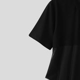 WIAOFELLAS  -  Men Bodysuits Mesh Patchwork Lapel Short Sleeve Transparent Sexy Male Rompers T Shirt Streetwear Fashion Bodysuit
