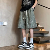 WIAOFELLAS  -  Fashion New Men's Letter Print Tie Dye Drawstring Design Shorts Trendy Summer High-waisted Loose Short Pants Male