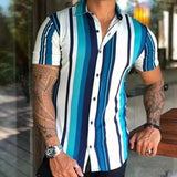 WIAOFELLAS  -  Men's Striped Casual Shirts Streetwear Slim Fit Shorts Sleeve Shirt Tops Men Silk Satin Digital Printed Blouse Male Clothing