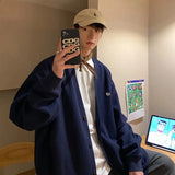 WIAOFELLAS  -  Casual Sweatshirt Men Cardigan Spring Autumn Japanese College Single-Breasted Loose Couple Jacket Fashion V Neck Solid Coat