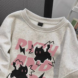 WIAOFELLAS  -  Retro American Thin round Neck Sweatshirt Women Long Sleeve Loose Oversize Couple Tops Men Trendy White Gray Autumn Winter