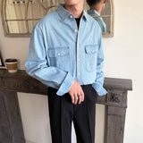 WIAOFELLAS  -  American Vintage Men's Denim Shirt Safari Style Double Pocket Lapel Long Sleeve Top Spring Autumn Fashion Streetwear Shirts Male