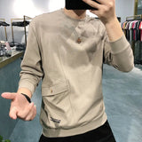 Wiaofellas  -  Fashion Printed Button Letter Pockets Casual T-Shirt Men Clothing Autumn New Loose Korean Pullovers All-match Tee Shirt