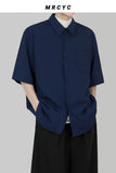 Wiaofellas  - Men Summer New Half Sleeve Solid Shirts Male Casual  Blouses Men White Fashion Pockets Shirts Korean Clothing V62