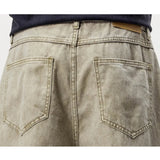 Wiaofellas  -  Men's Vintage Washed Curved Cut Long Pants American High Street Baggy Wide Leg Pants Loose Straight Casual Cargo Trousers
