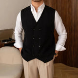 WIAOFELLAS  -  Mens Vintage Homemade British Autumn And Winter Trendy Brand Knitted Casual Versatile Double-Row Vest Cardigan Retro Waistcoat
