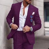Wiaofellas  -  Linen Suits For Men Beach Wedding Slim Fit Jacket Pants 2 Piece Set Smart Casual Blazer Trouser High Quality Males Clothing