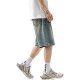 Wiaofellas  -  Men's Vintage Washed Denim Shorts Summer Wide Leg Five Casual Straight Leg Pants