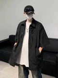 Wiaofellas  -  Zipper shoulder pad shirt men's short sleeve loose vibe high street shirt summer trend design feeling half sleeve daily jacket