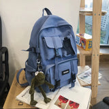 WIAOFELLAS  -  Students Black School Backpack Portable Nylon Cloth Multi Pocket Eco-friendly Unisex Knapsack Lovers' Frog Pendant Rucksack