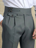 Wiaofellas  -  New Men Light Business Suit Trousers, Italian Neapolitan High Waist Button Pleated Straight Formal Pants