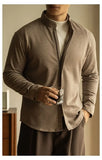 WIAOFELLAS  -  Light Business Stand Collar Warm Wool Zipper Long Sleeve Shirt Men Outdoor Sports Casual Shirt
