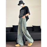 WIAOFELLAS  -  Spring Men's Y2K Baggy Sweet Denim Trouser Washed Vintage Classic Casual Pants Grunge High Street Retro High Waist Ripped Jeans