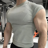 Wiaofellas  -  Men Seamless Compression T Shirt Short Sleeve Quick Dry Gym Workout Running Top