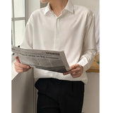 WIAOFELLAS  -  High-end White Shirt Men's Long-sleeved Handsome Suit Top Men's Casual Loose Ice Silk Thin Anti-wrinkle