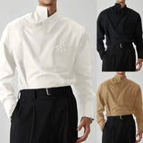 WIAOFELLAS  -  Irregular Design Buckle Lapel shirt For Men Vintage French Style Long Sleeve Loose Top Spring Autumn Fashion Show Chic Shirts