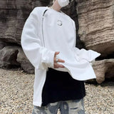 Wiaofellas  -  Mens Y2k Metal Zipper Long-Sleeve Tops New Spring Autumn Genderless Fashion Personality Youth Trend High Street Tops Unisex