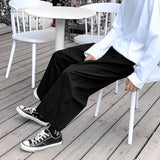WIAOFELLAS  -  Wide Leg Pants Men Drape Straight Loose Harajuku Vintage Japan Style Ankle-length Trousers Cozy Versatile Black Pantalones Male