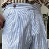 WIAOFELLAS  -  Summer Men British Straight Naples Men Ropa Hombre Short Pant Striped Seersucker Casual Shorts Men Suit Short Pantalones Homme