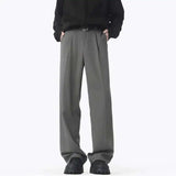 WIAOFELLAS  -  Simple Men's Suit Pants Solid Color Pleated Design Straight Ice Silk Casual Trousers Wide Leg Drape Male Bottom