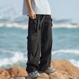 WIAOFELLAS  -  England Style Trousers Cargo Spring Autumn Solid Color Elastic High Waisted Men's Clothing Pockets Casual Retro Cropped Pants